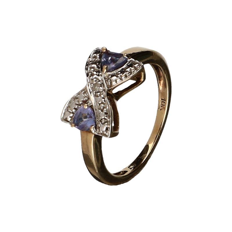 Ring bezet met een briljant geslepen diamant en paarse siersteen, 8 karaat BGW