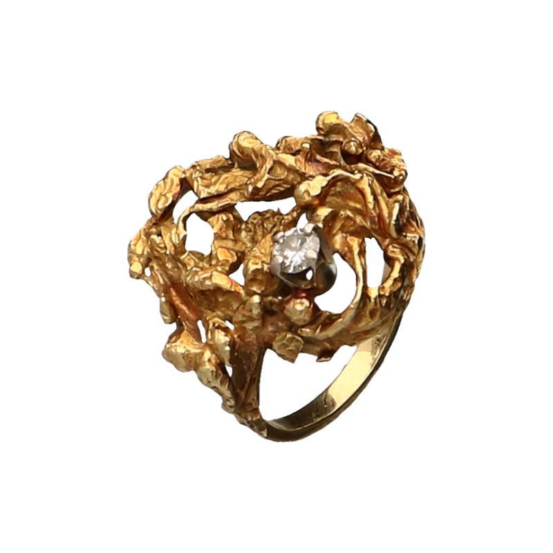Geelgouden design ring met diamant, 14 karaat 