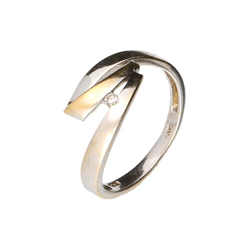 Bi-color gouden ring bezet met een briljant geslepen diamant, 18 karaat