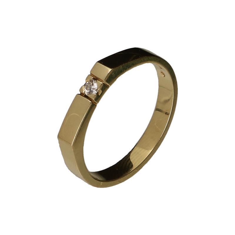 Geelgouden herenring bezet met een briljant geslepen diamant, 14 karaat 