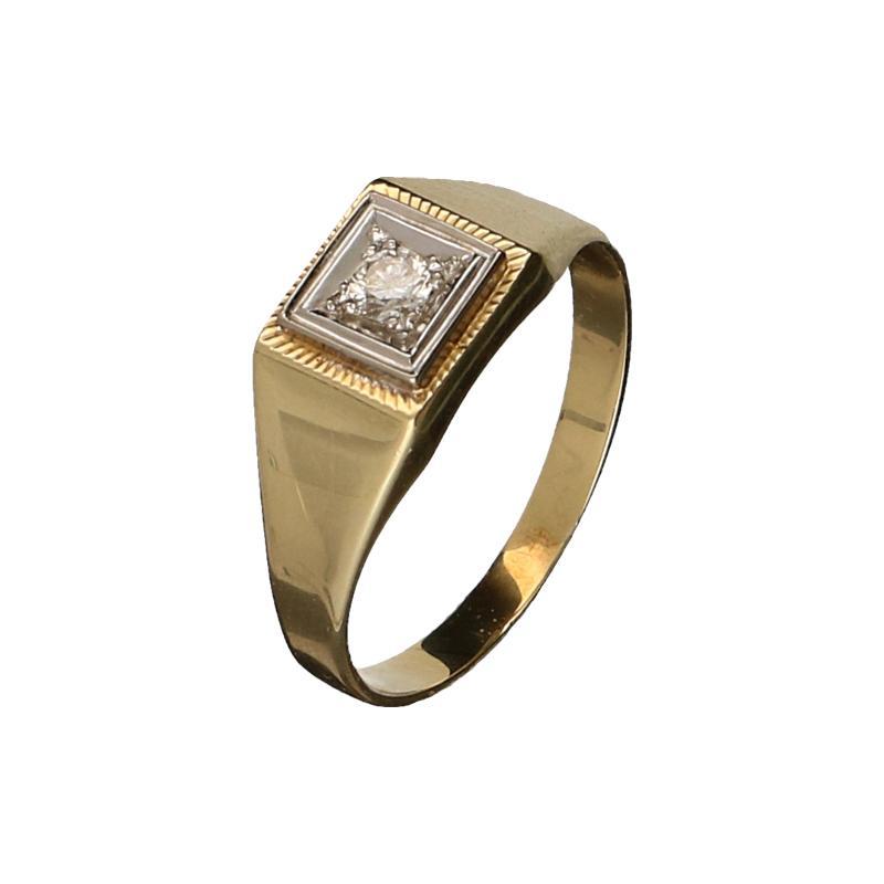 Geelgouden herenring bezet met een briljant geslepen diamant, 14 karaat 
