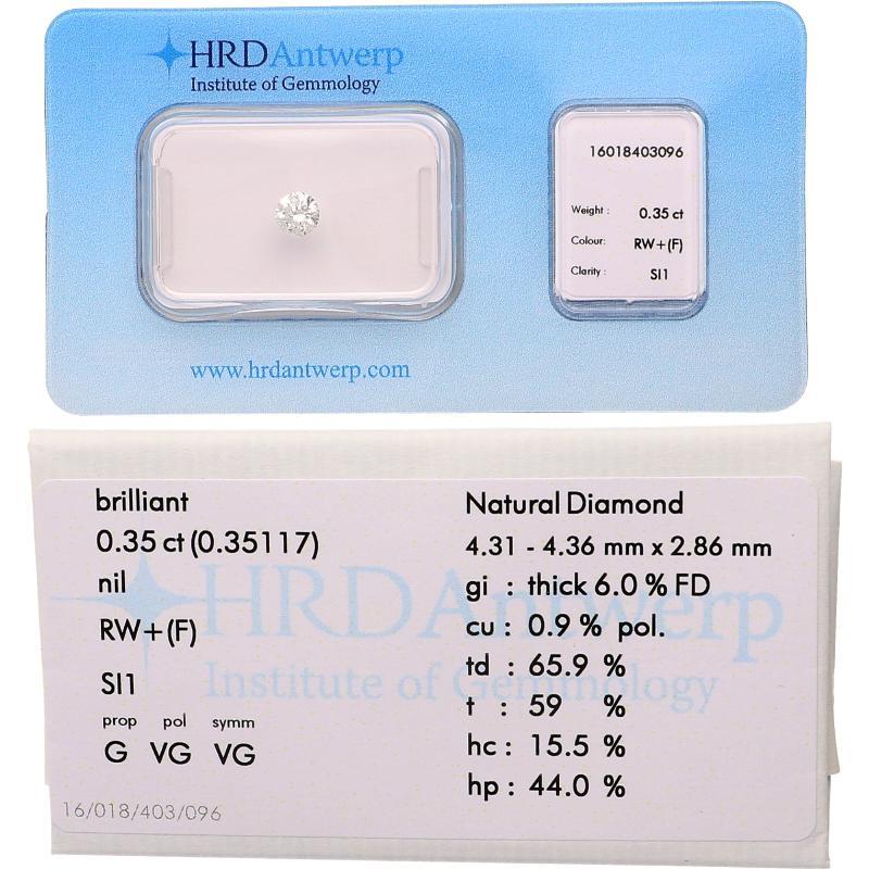 Briljant geslepen diamant, 0.35 ct, gecertificeerd.