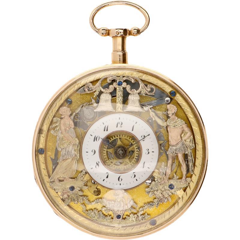 Snek spillegang zakhorloge met kwartierrepetitie (type: automaton)(18 KT roségoud) 
