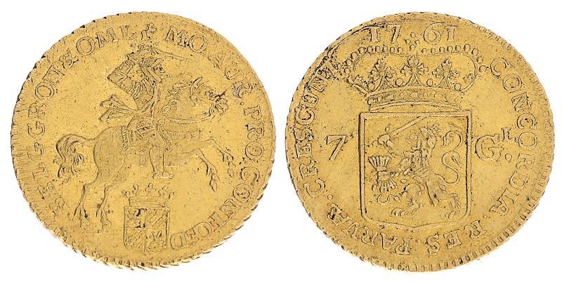 7 gulden of halve gouden rijder Groningen 1761. Prachtig +.