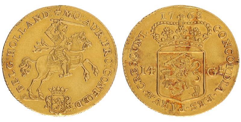 14 gulden of gouden rijder Holland 1763. Prachtig (montage).