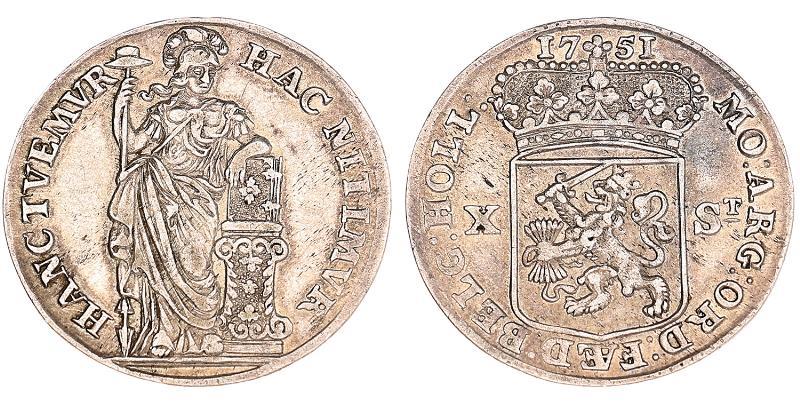 10 stuiver Holland 1751. Prachtig +.