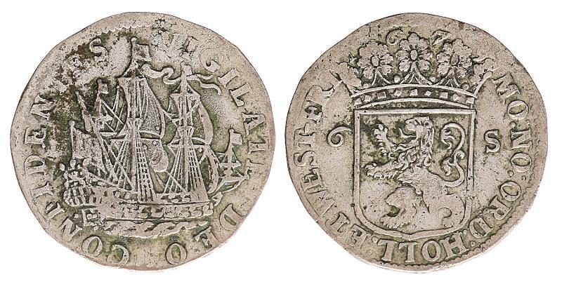 6 stuiver scheepjesschelling Holland 1679. Fraai / Zeer Fraai.