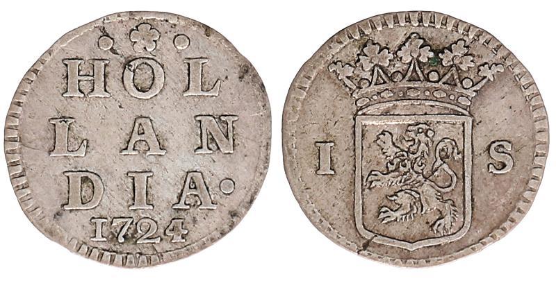 1 stuiver Holland 1724. Zeer Fraai +.