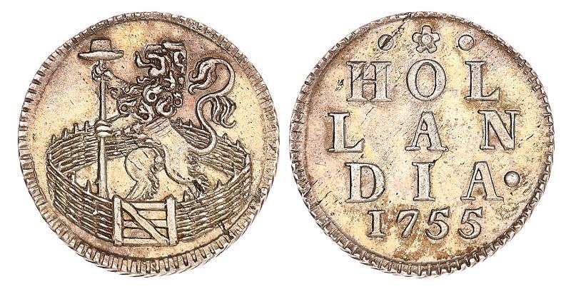 Duit in zilver Holland 1755. FDC.