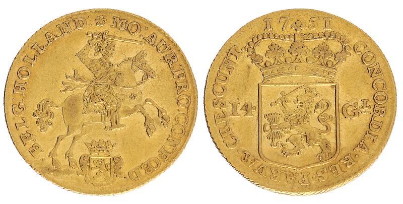14 gulden of gouden rijder Holland 1751. Prachtig.