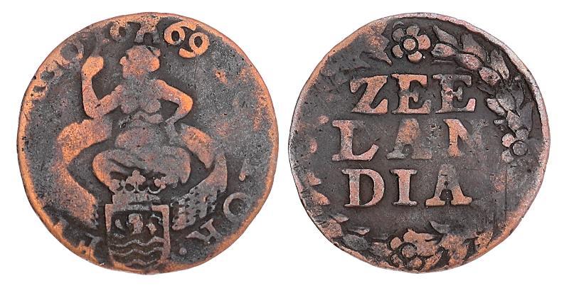 Duit Zeeland 1669. Fraai / Zeer Fraai.