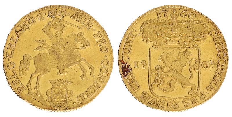 14 gulden of gouden rijder Zeeland 1760. Zeer Fraai / Prachtig.