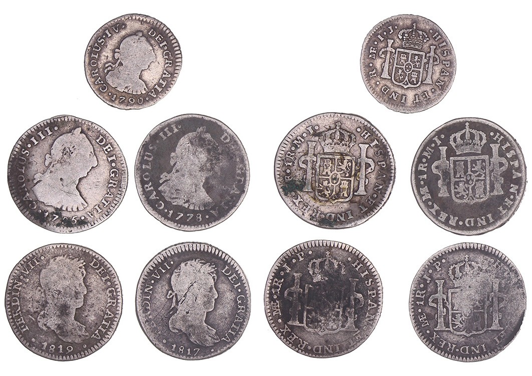 Peru, Spanish colony. Lot (5) Small silver coins. Late 18th / Early 19th century.