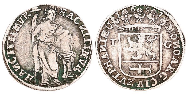 1 gulden Zutphen 1687. Zeer Fraai -.