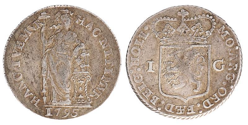 1 gulden Holland 1795. Fraai / Zeer Fraai.