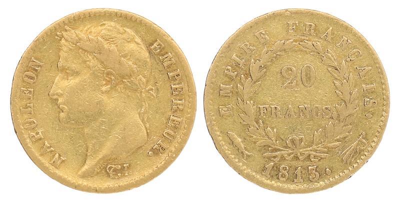 20 Francs Lodewijk Napoleon 1813. Zeer Fraai.