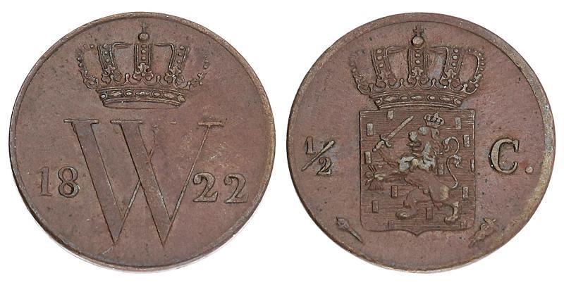 ½ cent Willem I 1822 U. Prachtig / FDC.