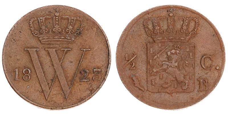 ½ cent Willem I 1823 B. Prachtig +.