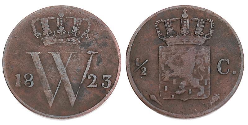 ½ cent Willem I 1823 U. Zeer Fraai -.