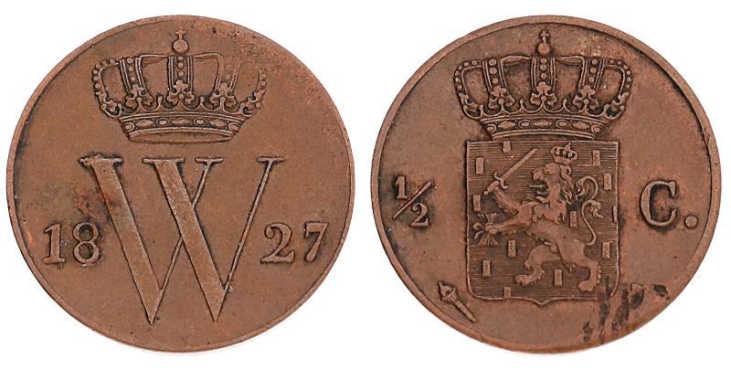 ½ cent Willem I 1827 U. Prachtig.