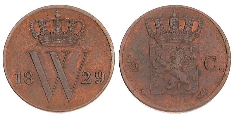 ½ cent Willem I 1829 U. Zeer Fraai / Prachtig.