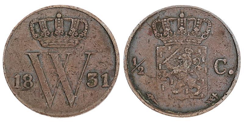 ½ cent Willem I 1831. Zeer Fraai / Prachtig.