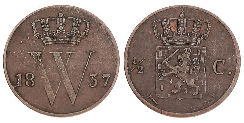½ cent Willem I 1837. Prachtig -.