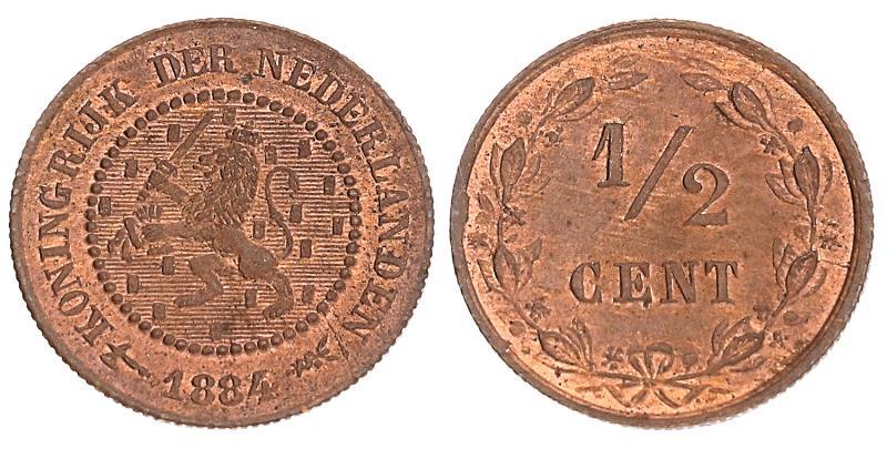 ½ cent Willem III 1884. FDC.