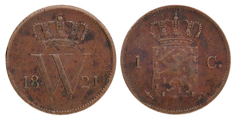1 cent Willem I 1821 U. Zeer Fraai +.