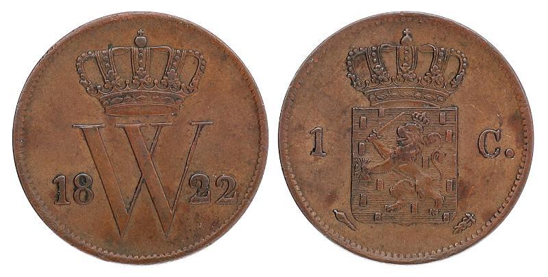 1 cent Willem I 1822 U. Prachtig.