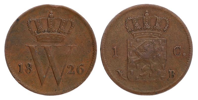 1 cent Willem I 1826 B. Zeer Fraai +.
