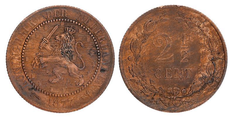 2½ cent Willem III 1877. Prachtig.