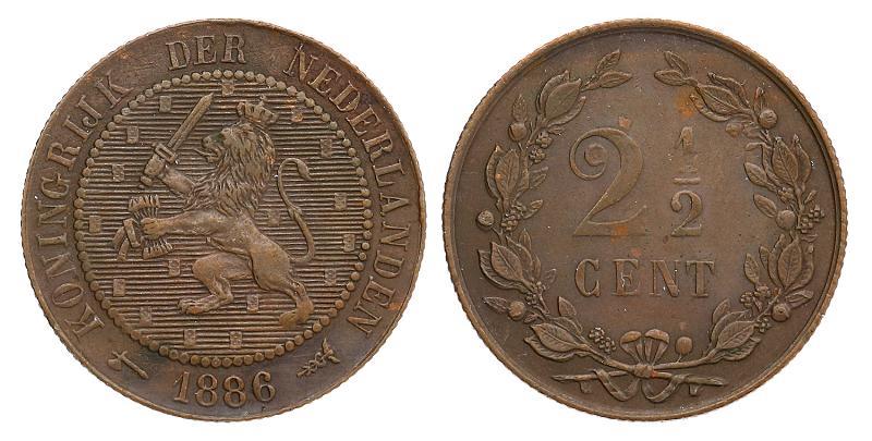 2½ cent Willem III 1886. Prachtig +.