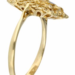 Geelgouden open gewerkte vintage ring, met robijn en blauwe emaille - 14 kt.