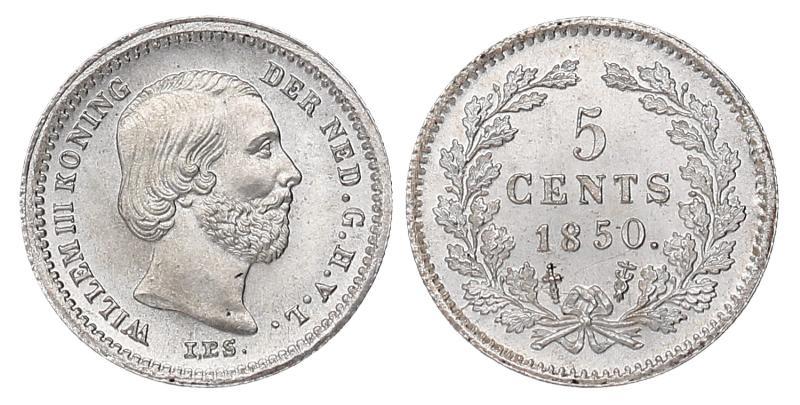 5 cent Willem II 1850. FDC.