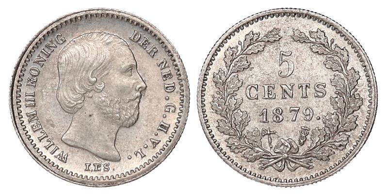 5 cent Willem III 1879. Prachtig +.