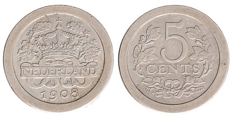 5 cent Wilhelmina 1908. FDC.