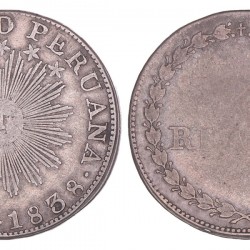 Peru. Zuid Peru. Arequipa. 2 Reales. 1838. VF.