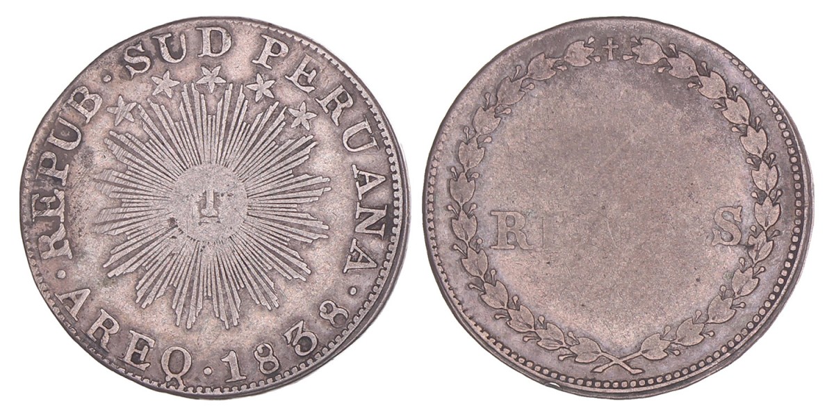 Peru. Zuid Peru. Arequipa. 2 Reales. 1838. VF.