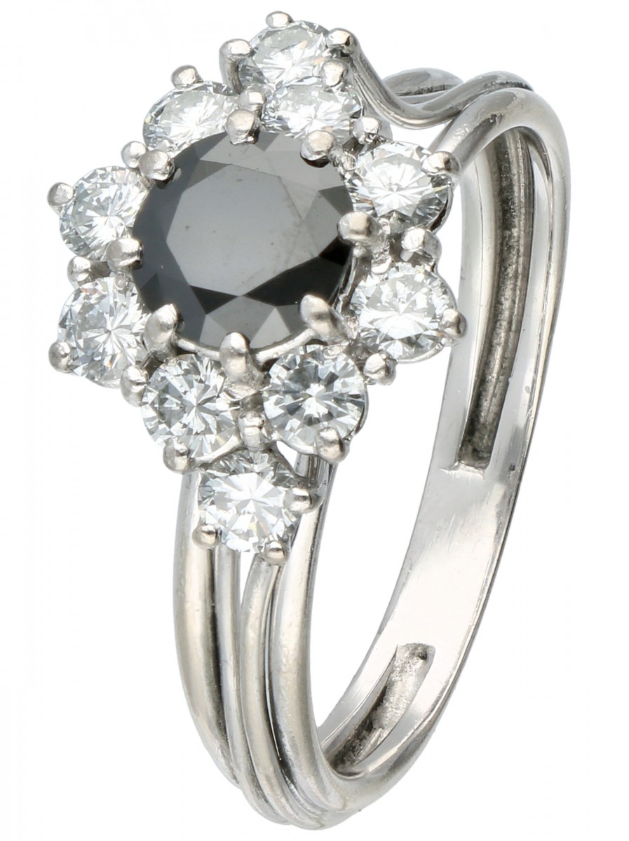 Witgouden rozet ring, met ca. 1.62 ct. diamant - 18 kt.