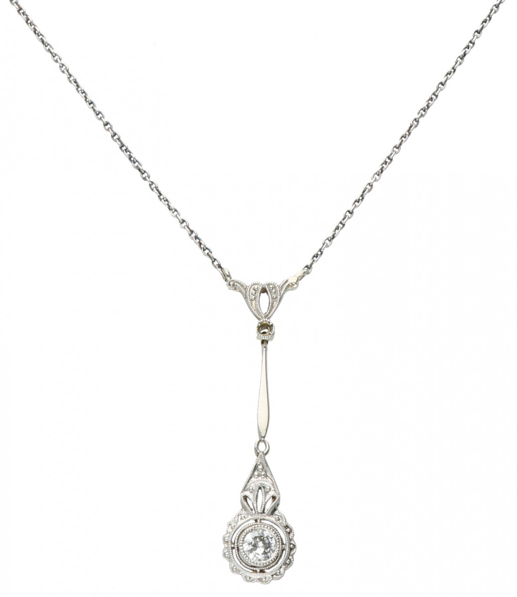 Zilveren collier met een bicolor gouden hanger bezet met ca. 0.15 ct. diamant - BWG.