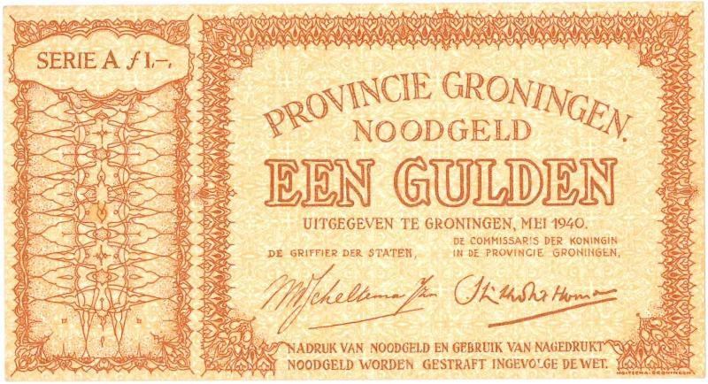 Noodgeld 2de W.O. 1 gulden. Groningen. Type 1940. - Nagenoeg UNC.