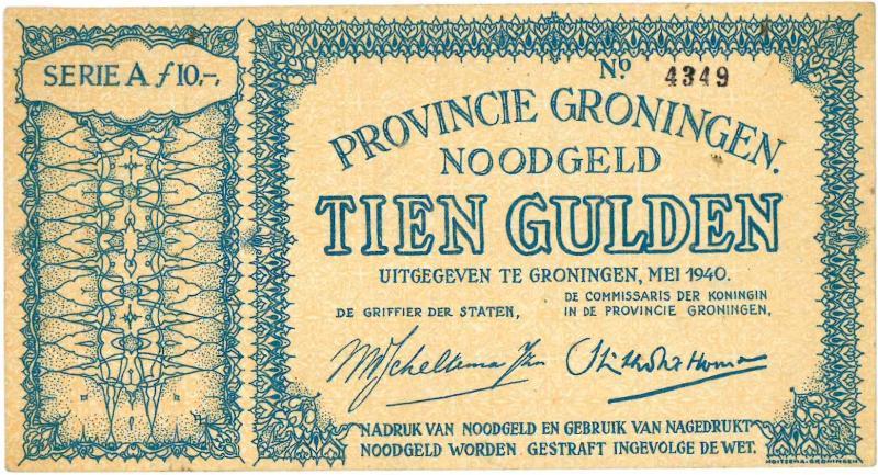Noodgeld 2de W.O. 10 gulden. Groningen. Type 1940. - Zeer Fraai.