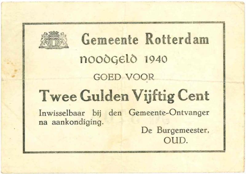 Noodgeld 2de W.O. 2½ gulden Rotterdam. Type 1940. - Zeer Fraai +.