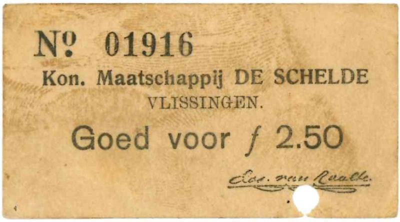 Noodgeld 1ste W.O. / bedrijven. 2½ gulden. Vlissingen. Type 1914. - Zeer Fraai +.