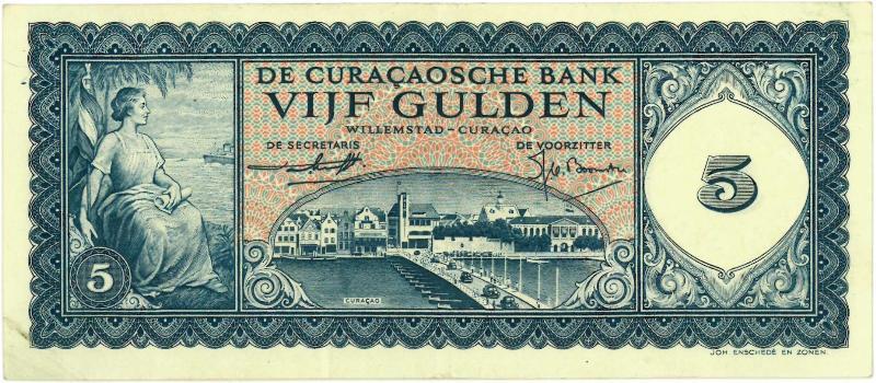 Curaçao. 5 gulden. Zilverbon. Type 1954. - Zeer Fraai / Prachtig.