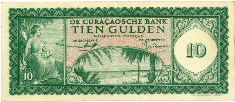 Curaçao. 10 gulden. Zilverbon. Type 1954. - Zeer Fraai.