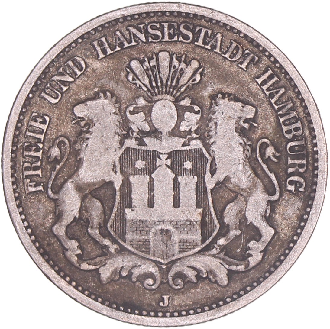 German states. Hamburg. 2 Mark. 1876 J. VF -.