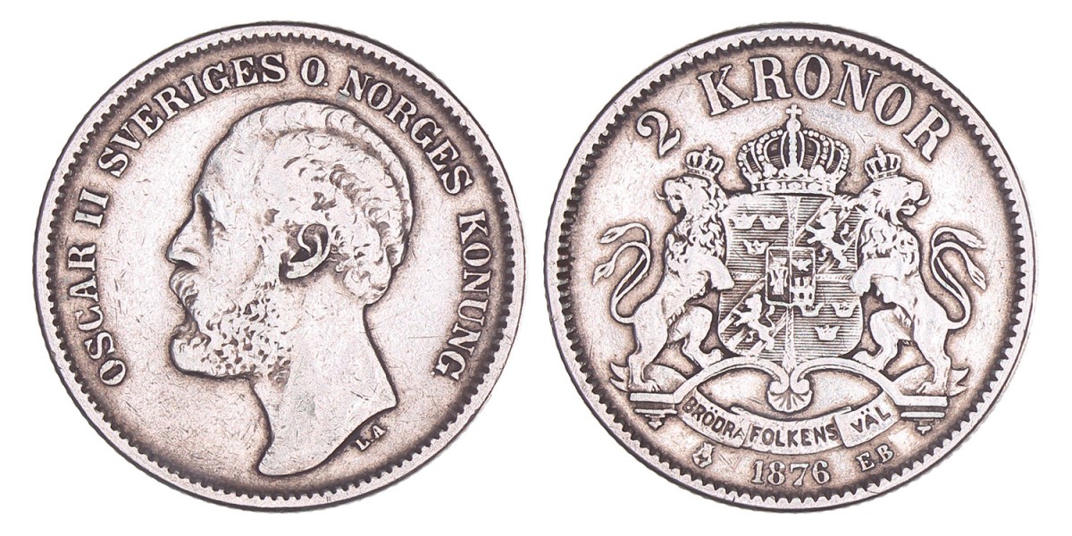 Sweden. Oskar II. 2 Kronor. 1876.