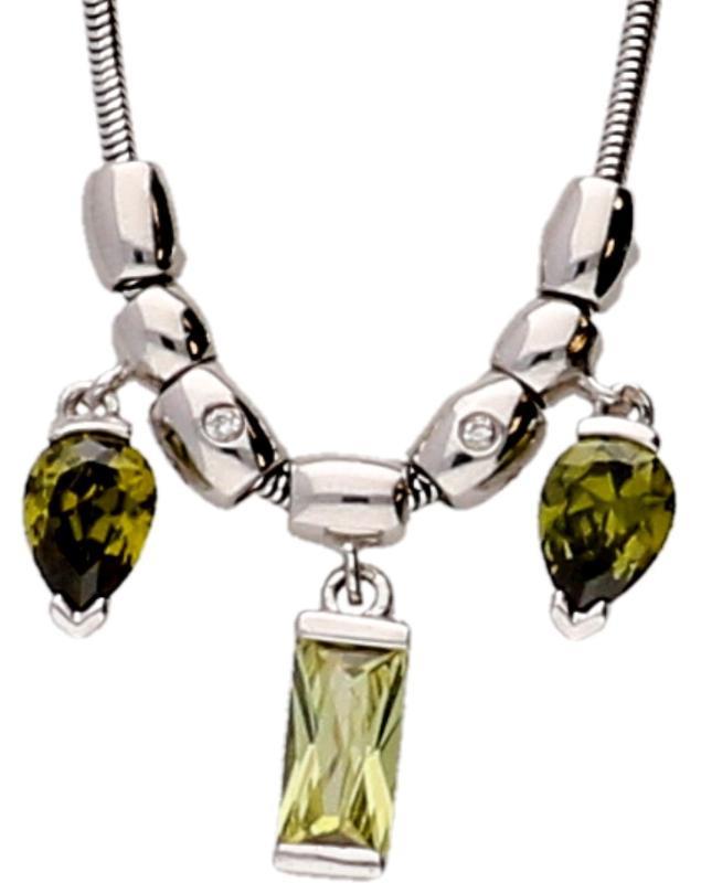 Zilveren ketting met 7 hangers bezet met zirkonia's 